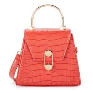 BADGLEY MISCHKA Red Matte Croco Embossed Trapezoid Flap Over Crossbody